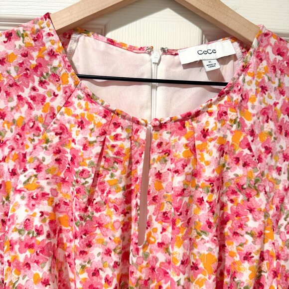 NWT CeCe Spring Breakers Pink Floral Flutter Sleeve Skater Tie Waist Dress XL - Picture 5 of 16